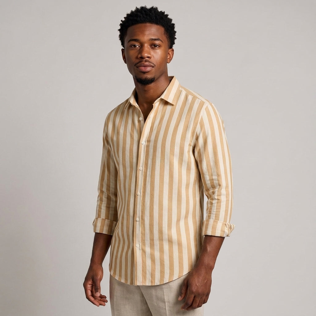 Dama Washington Camille striped linen shirt Yellow - model front view