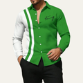 Dama Washington Beau men's casual color block striped button up shirt green white - front view
