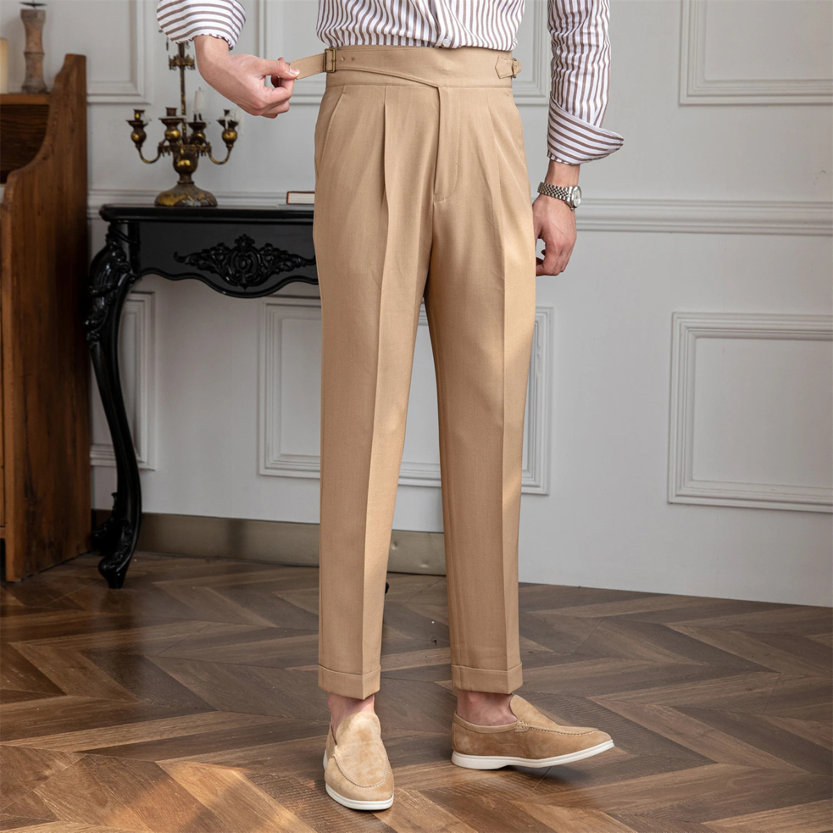 Callum | Men's Pleated Dress Pants Beige