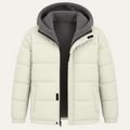 Dama Washington Axel men's puffer jacket cream sherpa fleece lined hood - front view