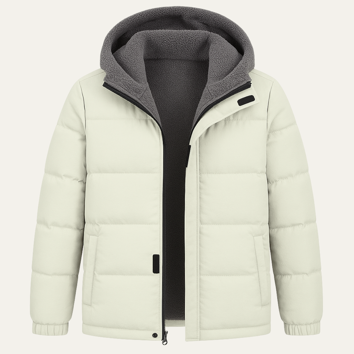 Axel | Men's Puffer Jacket Cream Sherpa Fleece Lined Hood