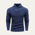 Dama Washington Beau men's chunky knit sweater navy shawl collar button - front view