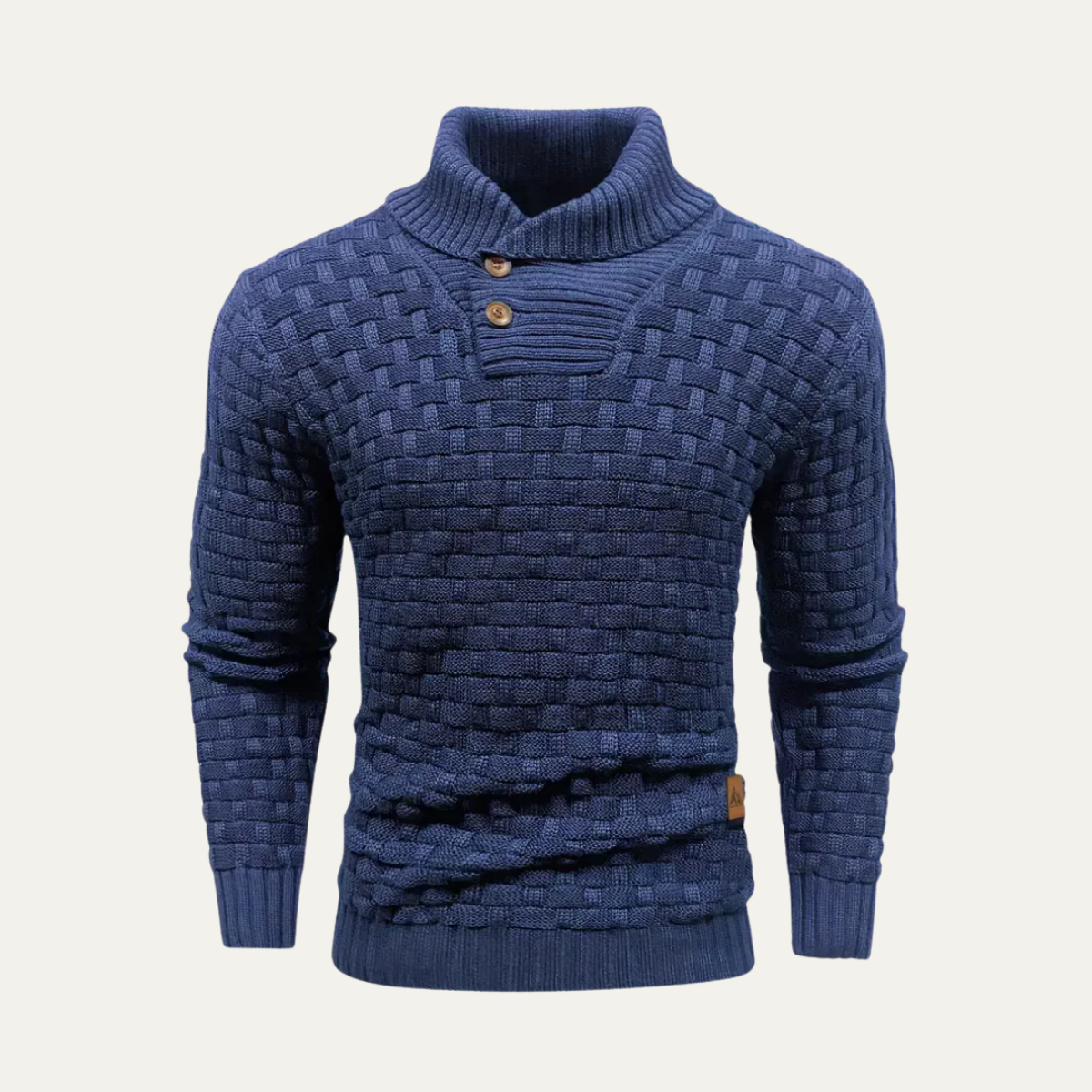Beau | Men's Chunky Knit Sweater Navy Shawl Collar Button