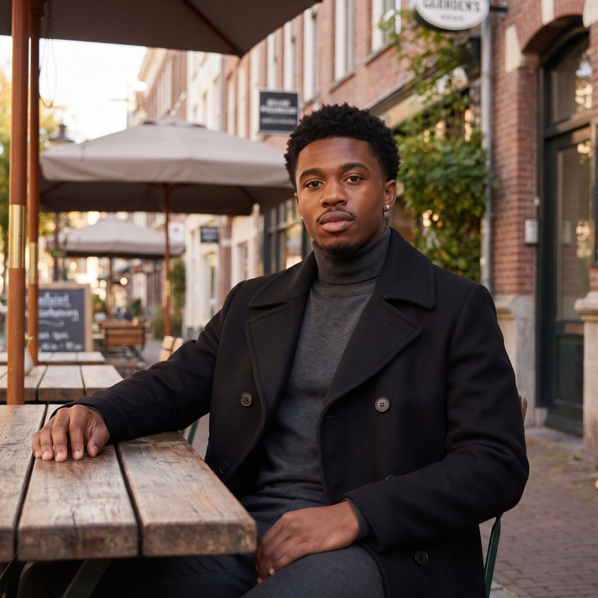 Dama Washington Brent double breasted wool pea coat Black - lifestyle cafe