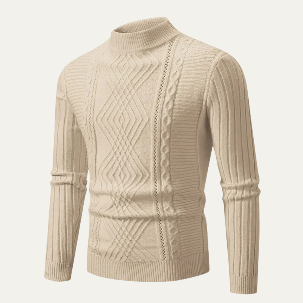 Max | Men's Cable Knit Turtleneck Sweater Cream