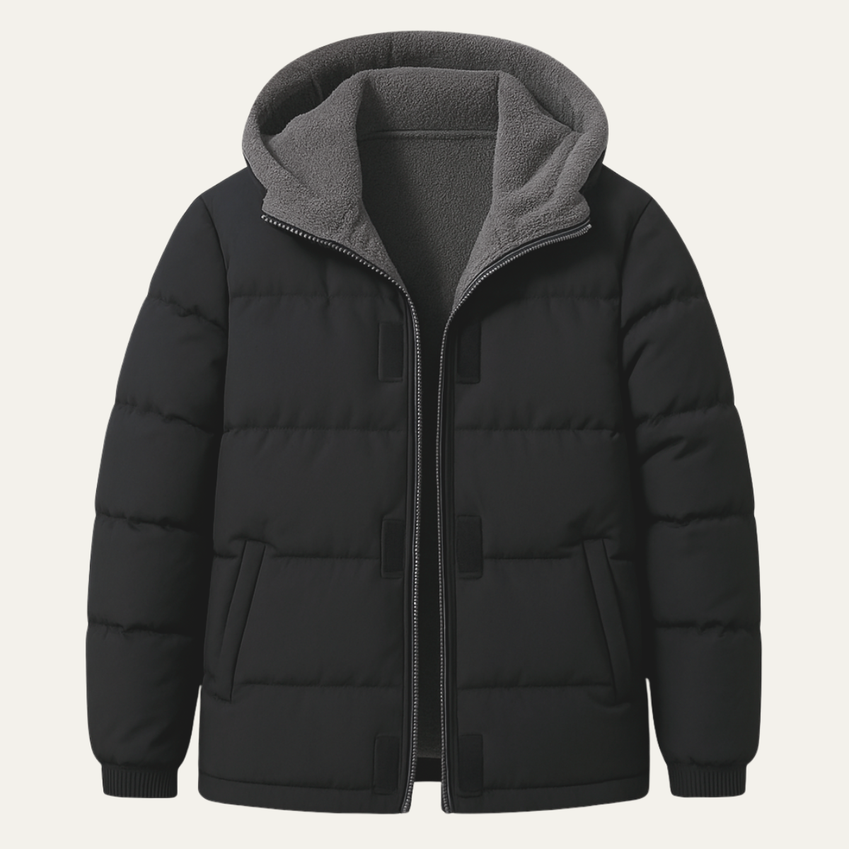 Rhys | Men's Puffer Jacket Black Fleece Lined Hooded