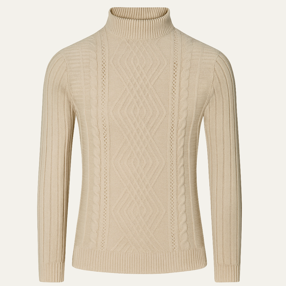 Max | Men's Cable Knit Turtleneck Sweater Cream