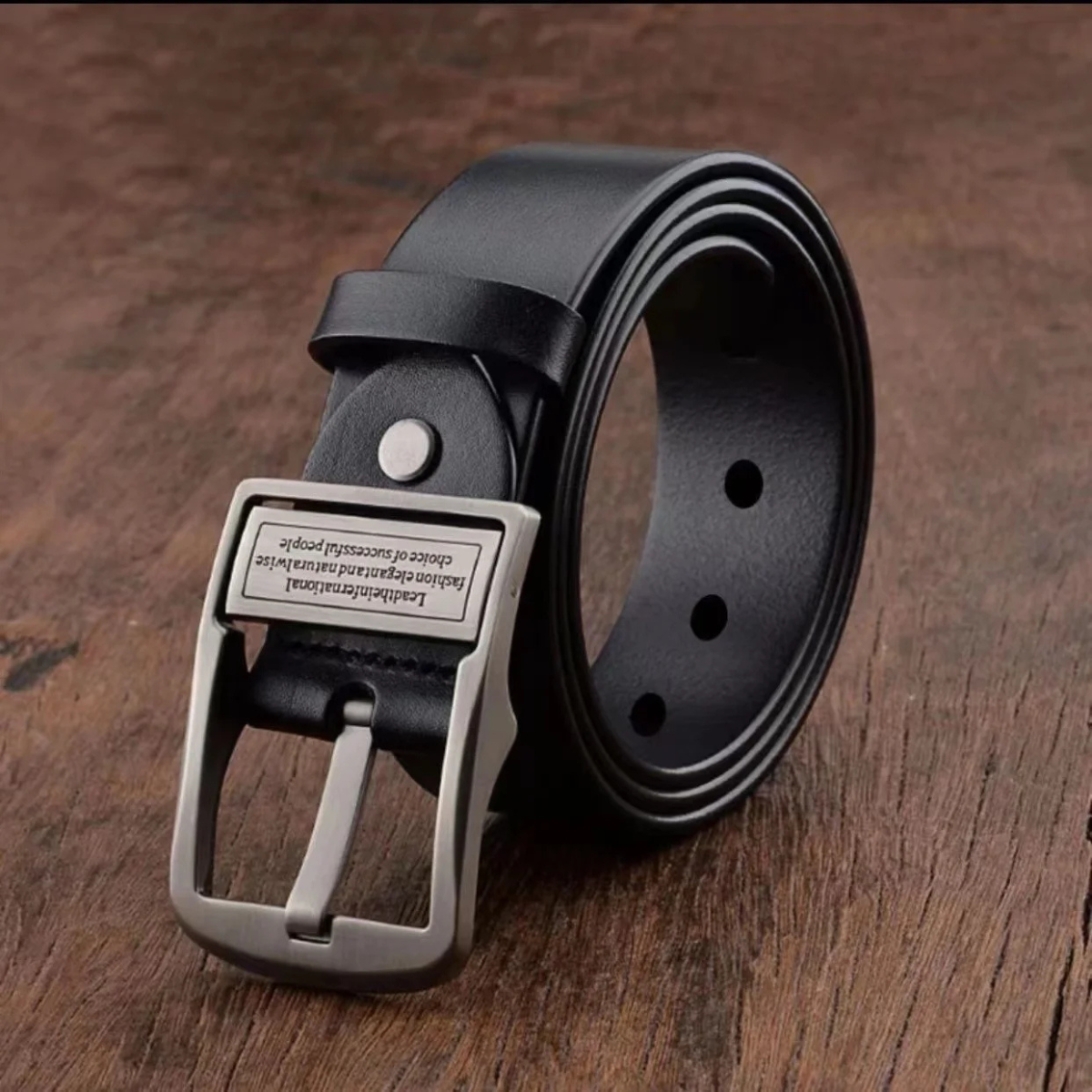 Axel | Men's Classic Leather Belt Black Silver Buckle