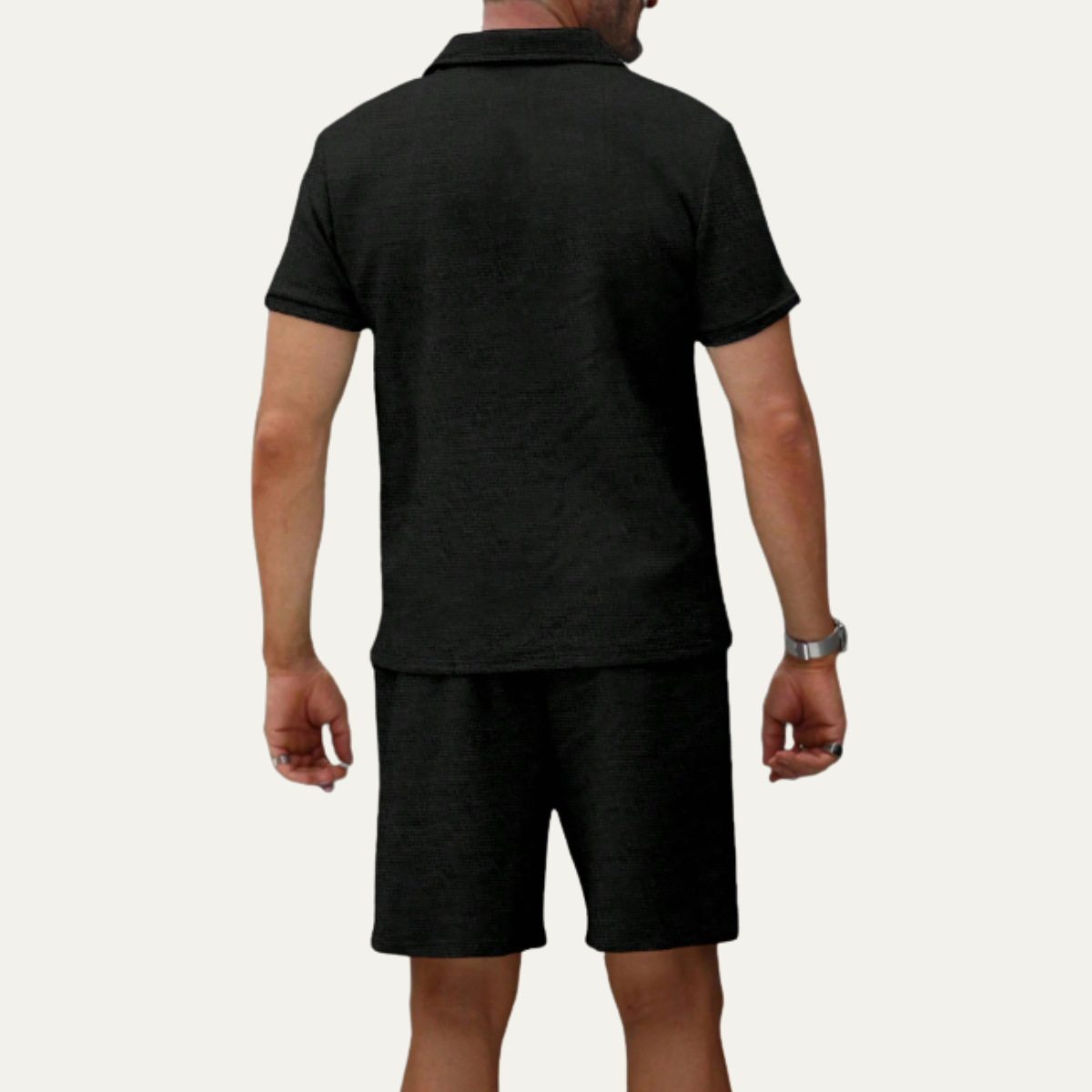 Beau | Men's Sweatsuit Black Polo Shirt Shorts Set