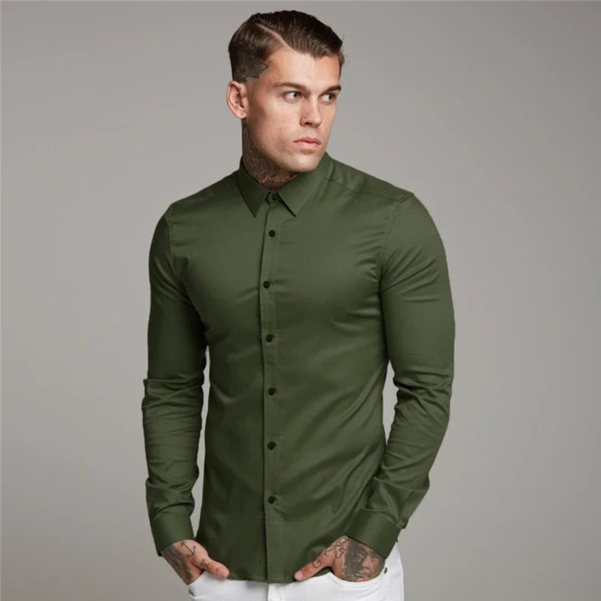 Rhys | Men's Slim Fit Button Up Shirt Burgundy Long Sleeve