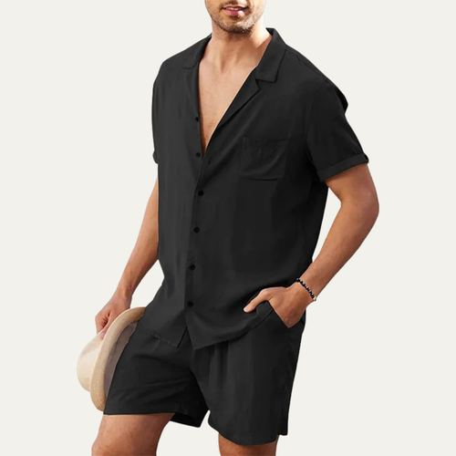 Dama Washington Ash men's camp collar shirt black short sleeve - front view