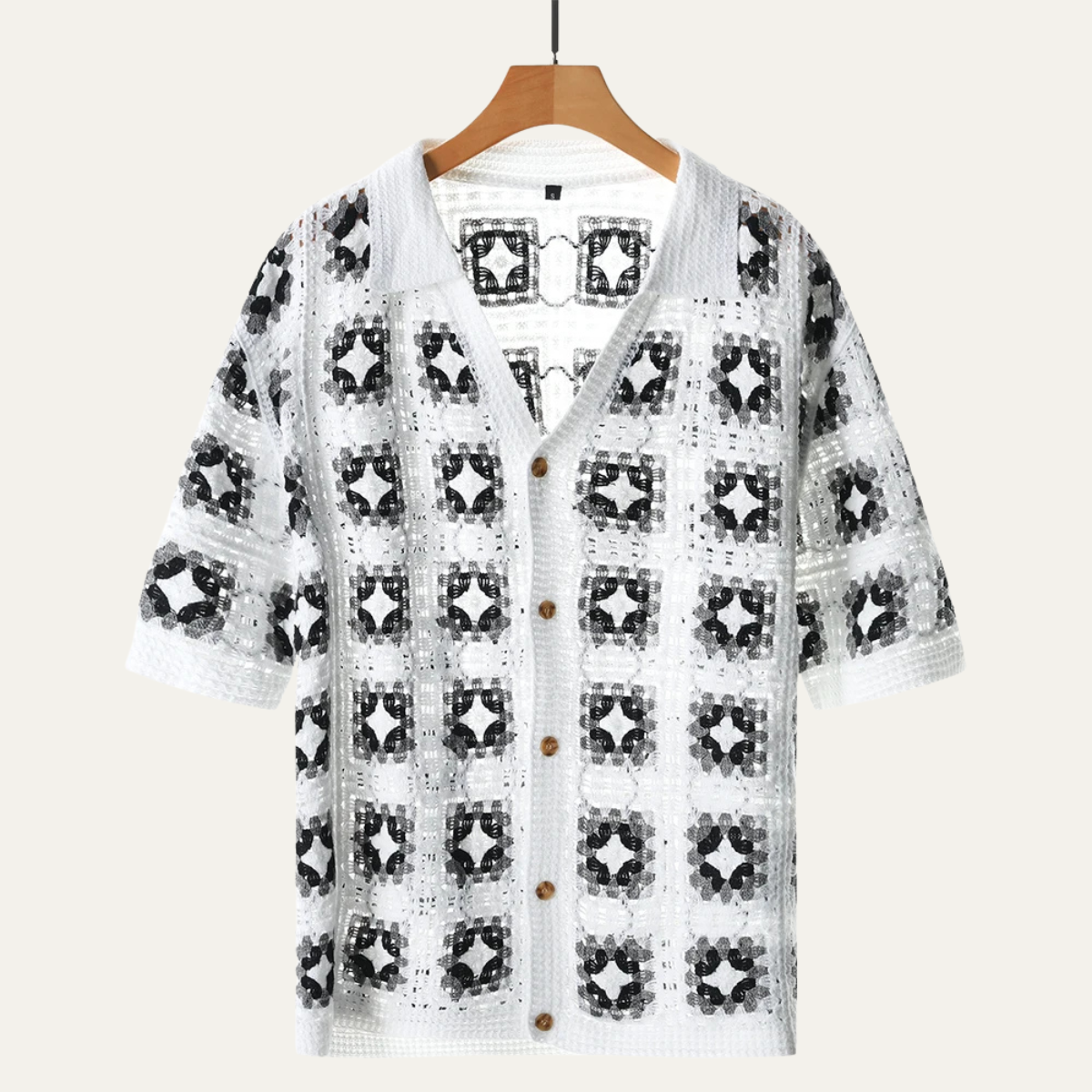 Axel | Men's Boho Crochet Cardigan Cream Brown Geometric Pattern
