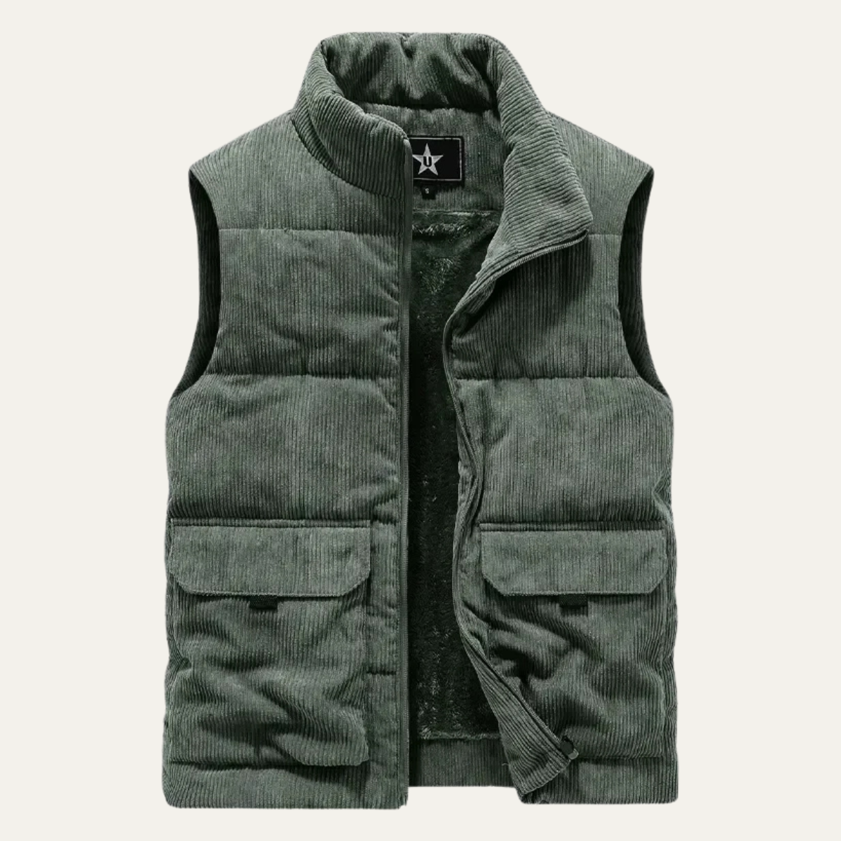 Freya | Men's Padded Puffer Vest Camel Cargo Pockets