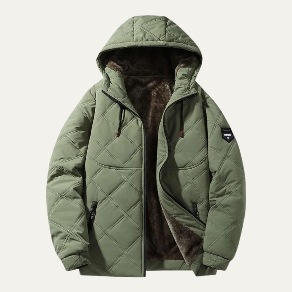 Axel | Men's Quilted Puffer Jacket Cream Fleece Lined Hooded