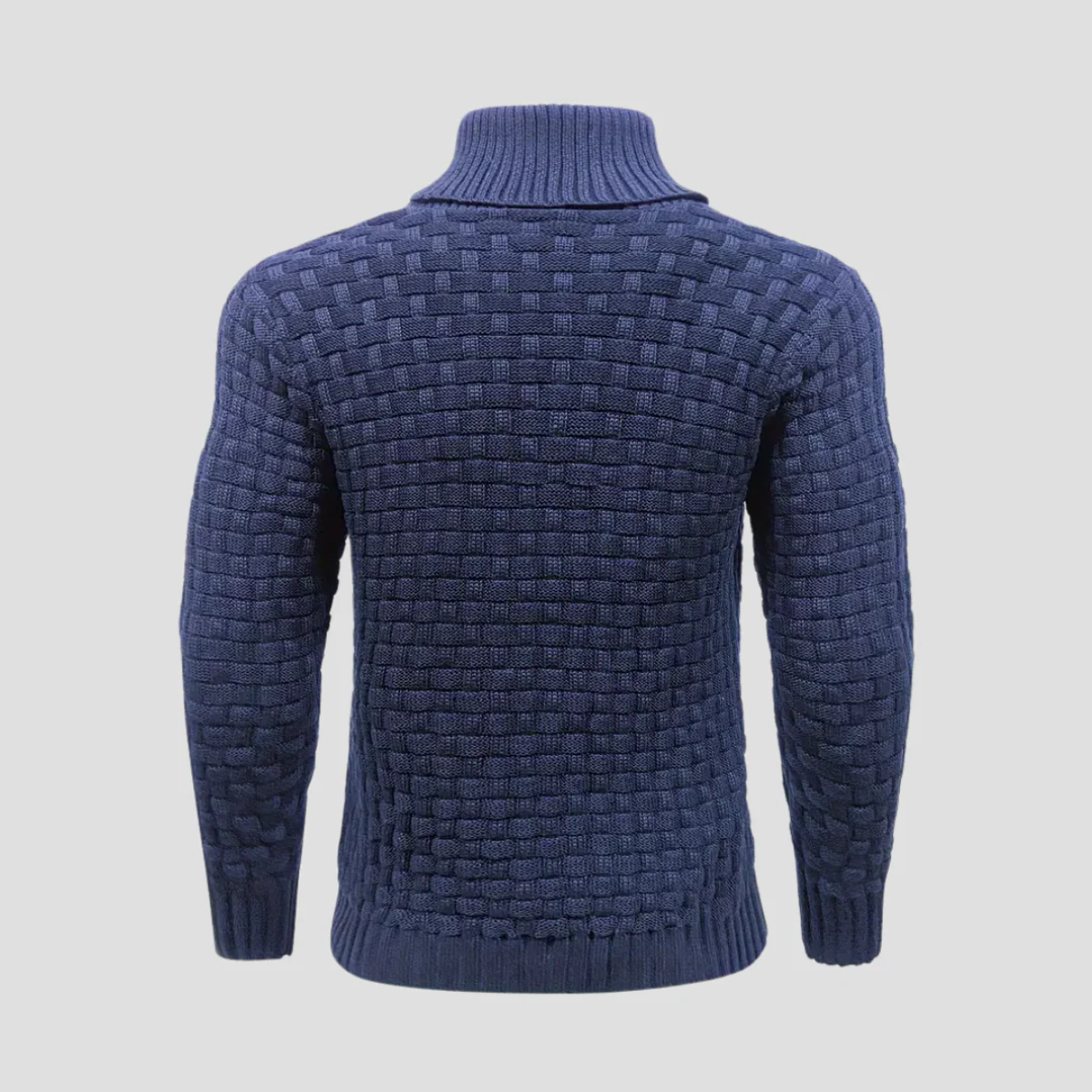 Beau | Men's Chunky Knit Sweater Navy Shawl Collar Button