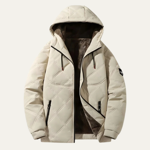 Dama Washington Axel men's quilted puffer jacket cream fleece lined hooded - front view