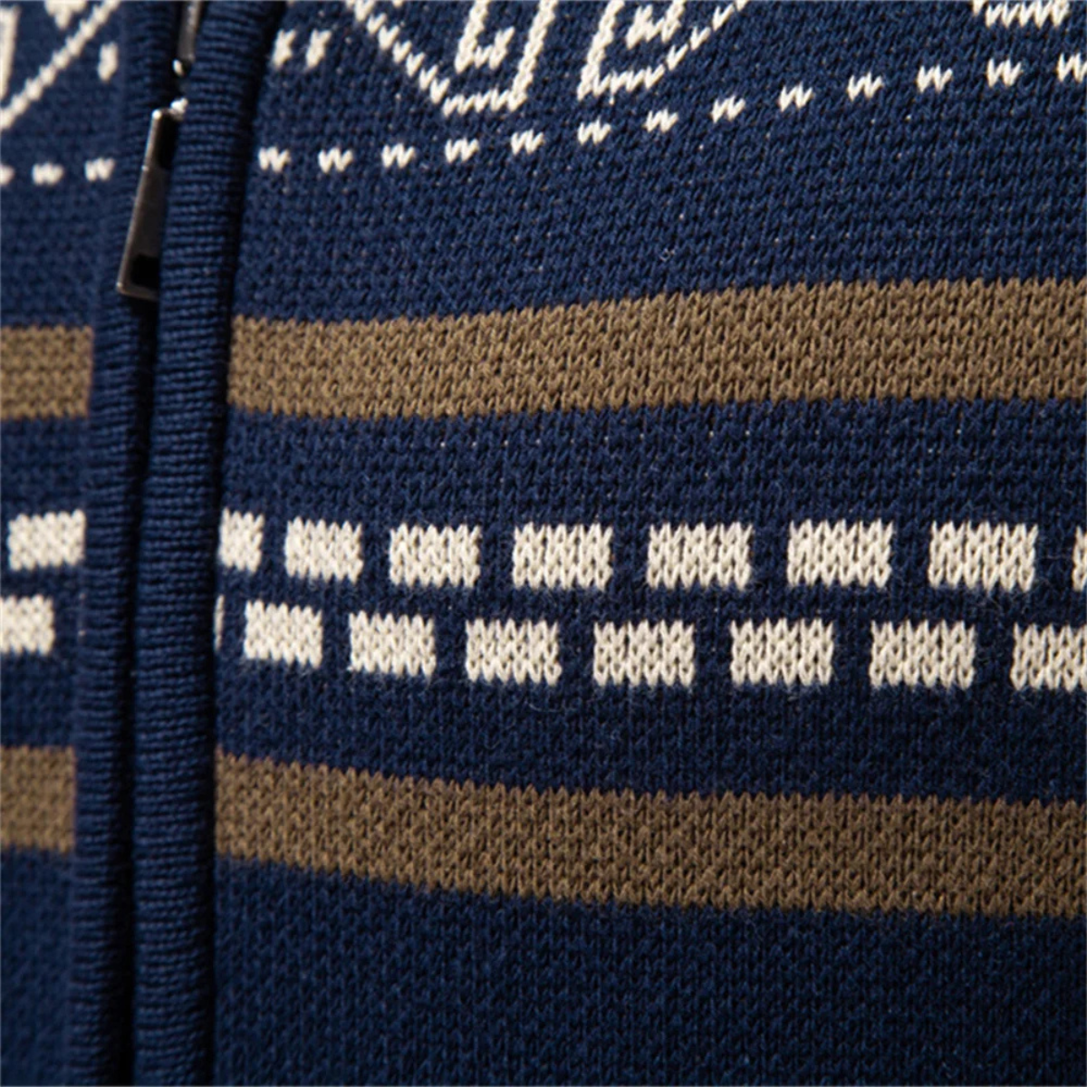 Bram | Men's Zip Up Cardigan Navy Cream Geometric Pattern