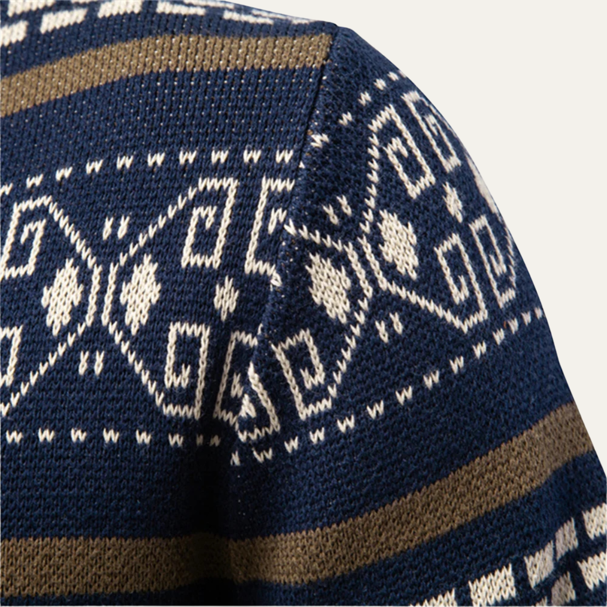 Bram | Men's Zip Up Cardigan Navy Cream Geometric Pattern