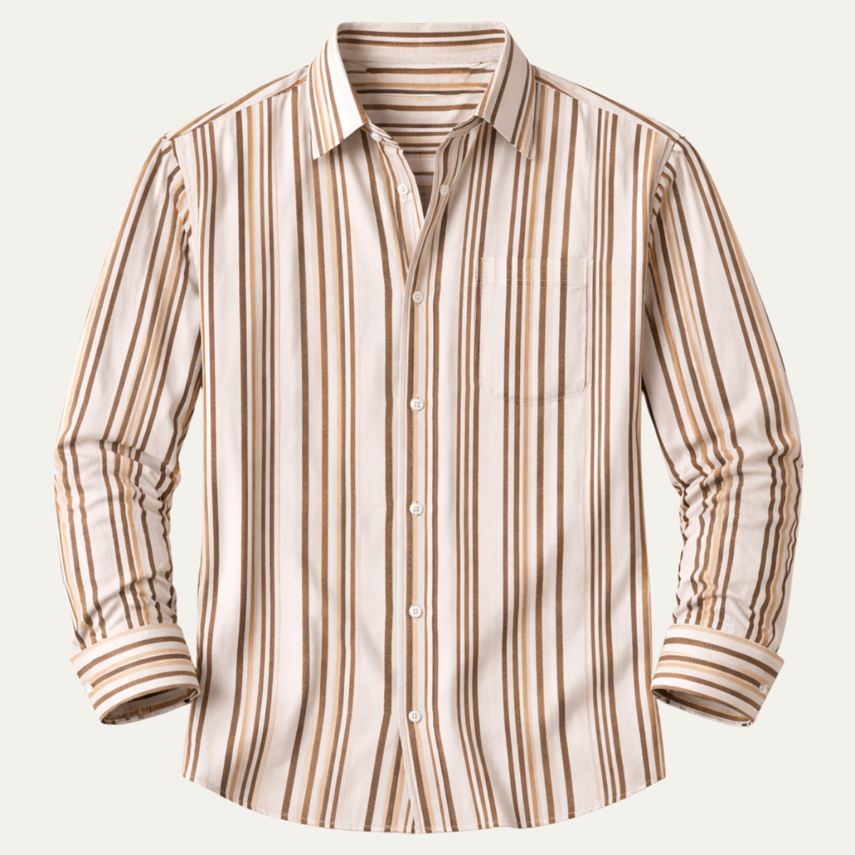 Kai | Men's Striped Button Up Shirt Cream Brown