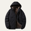Dama Washington Ivo men's quilted puffer jacket black fleece lined hooded - front view