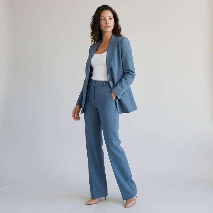 Dama Washington Alma women's tailored blazer pants set Blue - model front view