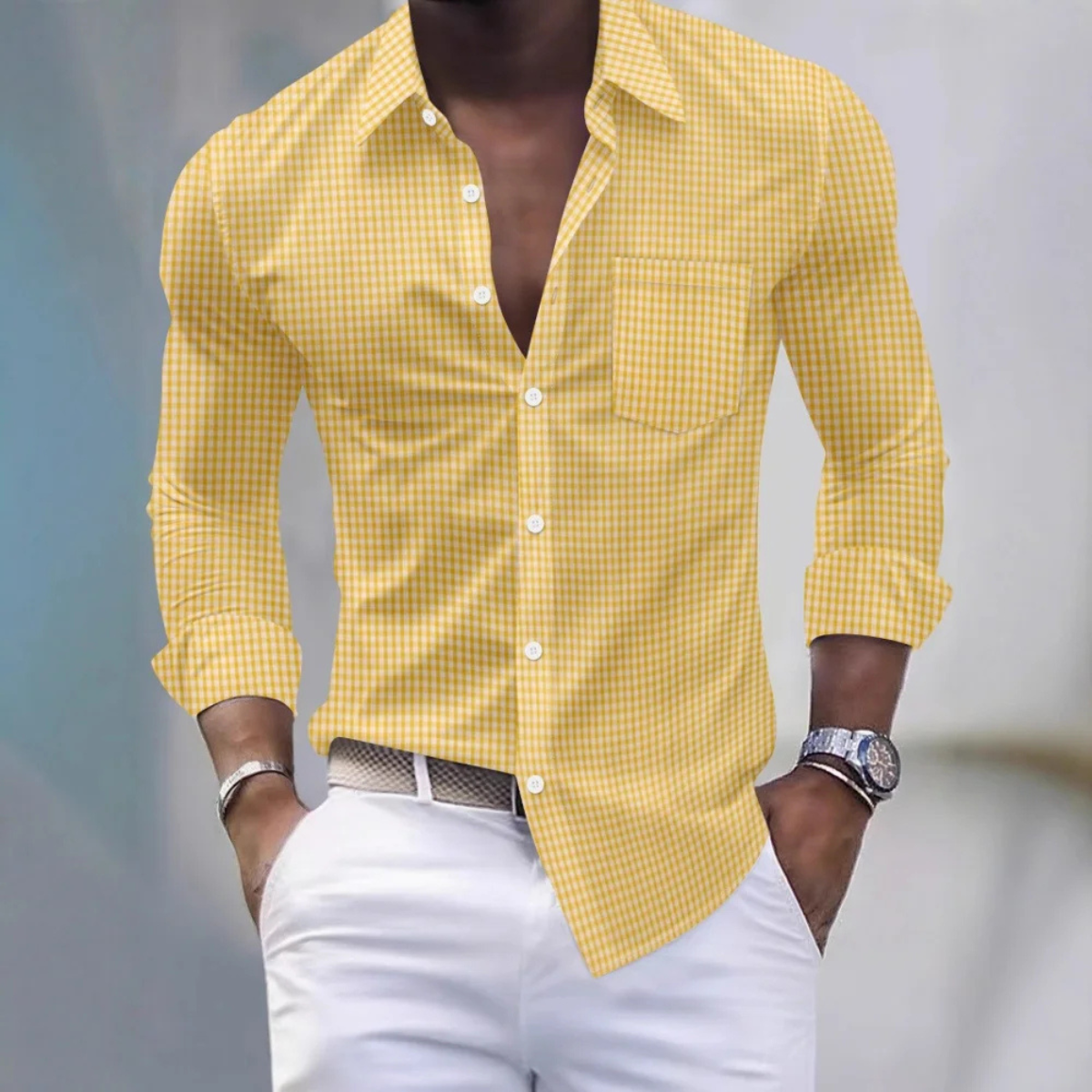 Axel | Men's Slim Fit Gingham Button Up Shirt Light Blue