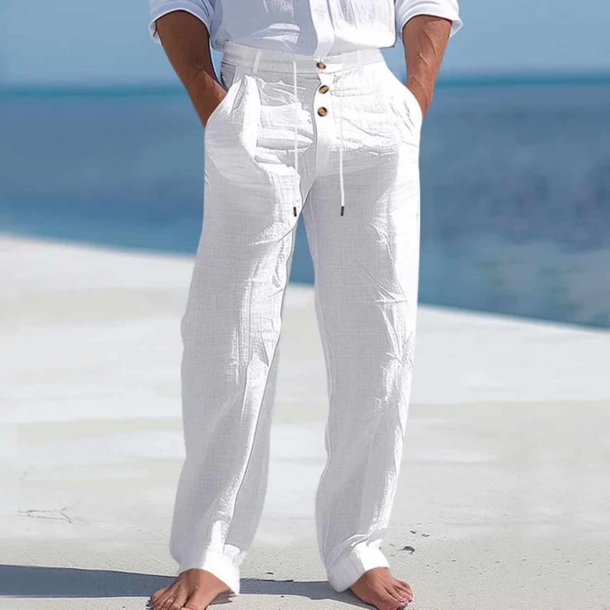 Axel | Men's Linen Pants White Lightweight Relaxed Fit