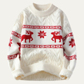 Dama Washington Cruz men's cable knit reindeer sweater cream red - front view