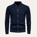 Dama Washington Voss men's cashmere cardigan navy button front - front view