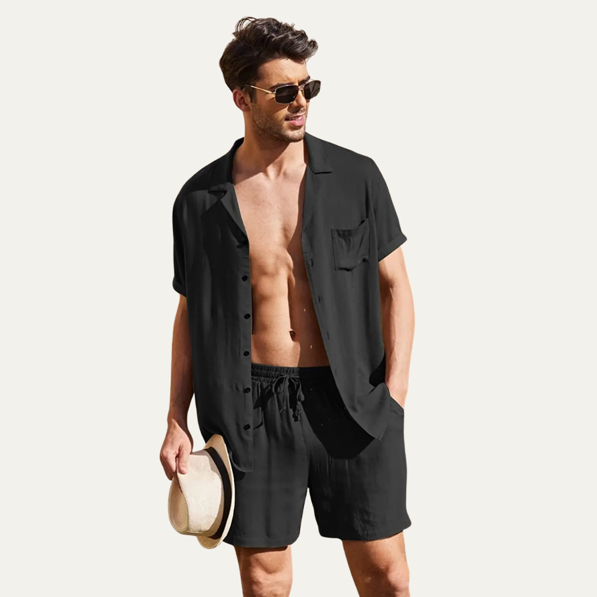 Ash | Men's Camp Collar Shirt Black Short Sleeve