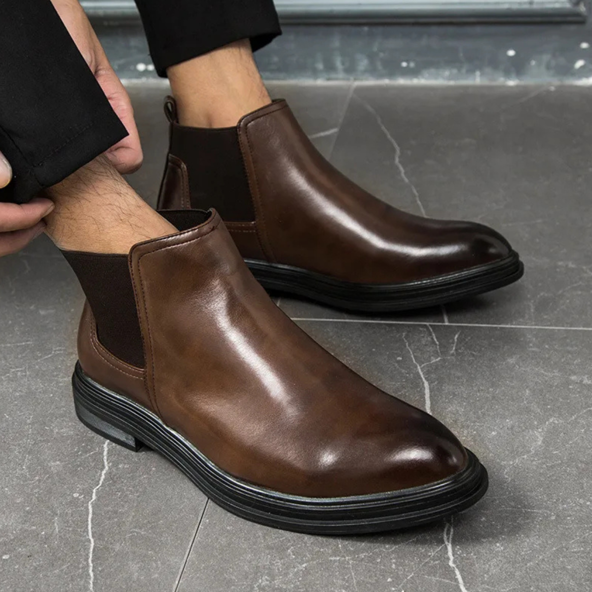 Axel | Men's Chelsea Boots Black Leather Slip On