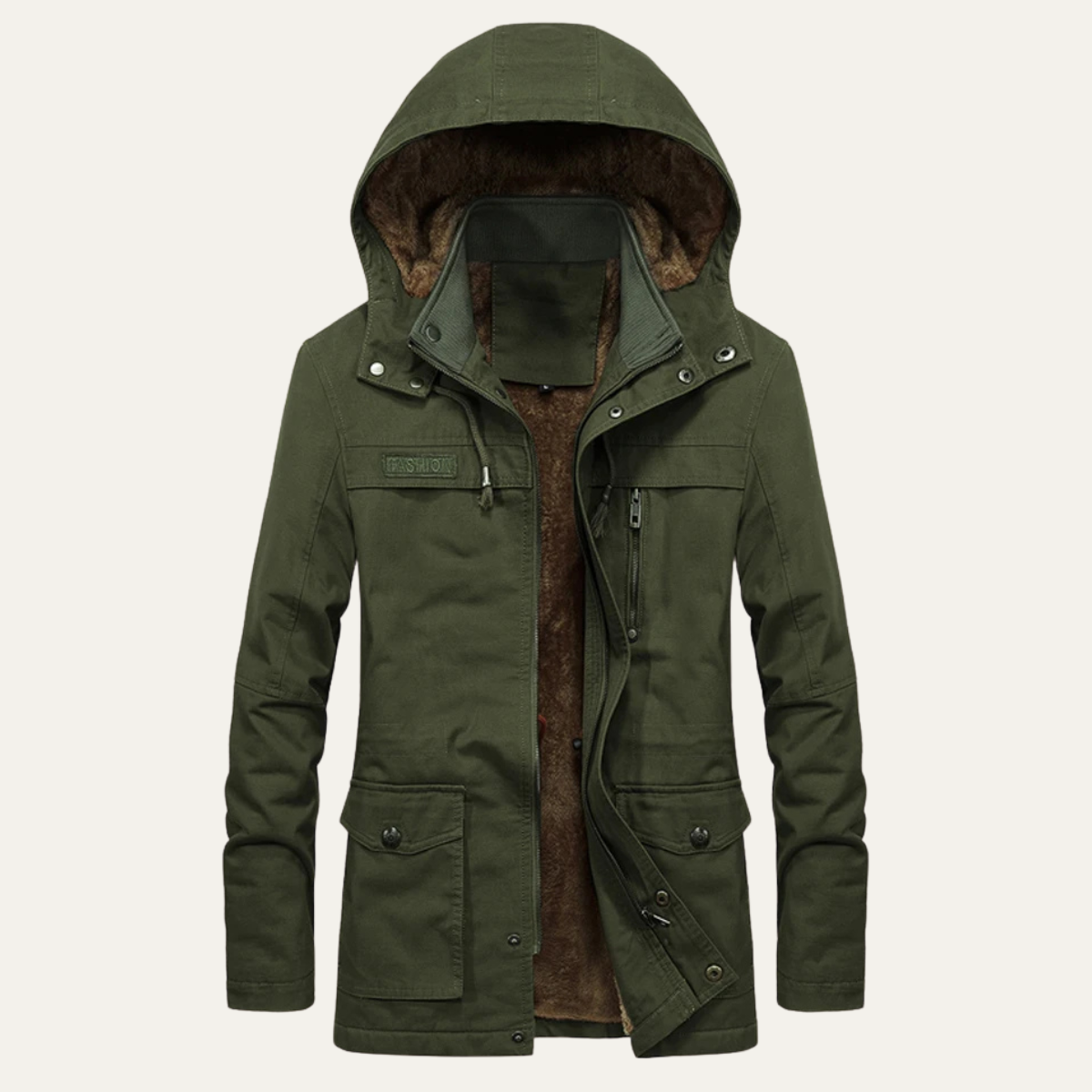 Jude | Men's Military Hooded Parka Black Sherpa Lined