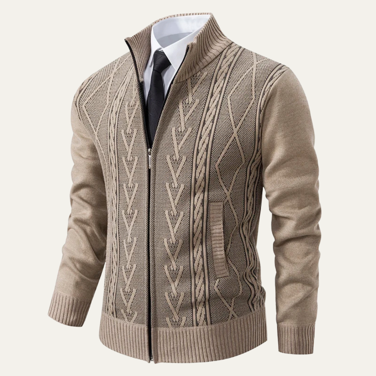 Ezra | Men's Cable Knit Zip Up Cardigan Charcoal Gray