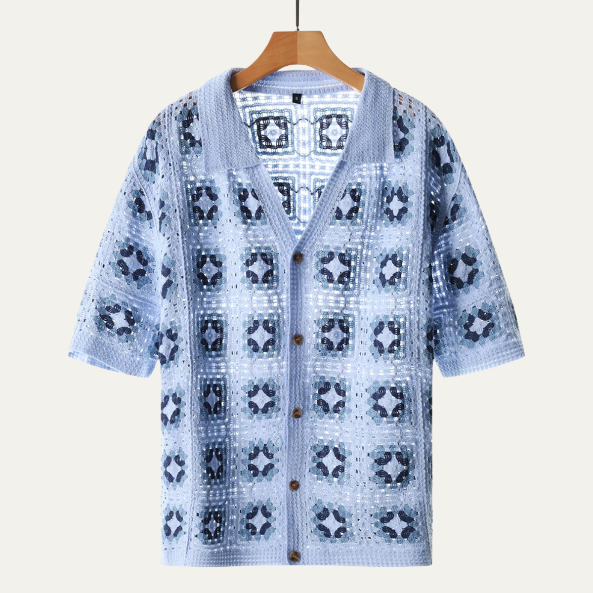 Axel | Men's Boho Crochet Cardigan Cream Brown Geometric Pattern