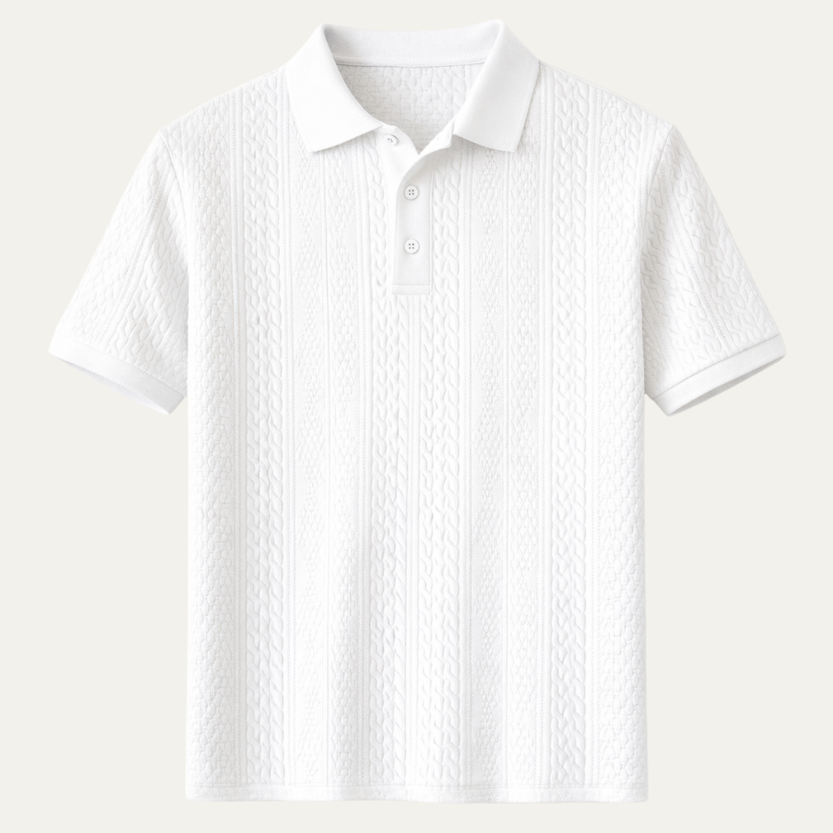 Beau | Men's Polo Shirt Cable Knit Textured White
