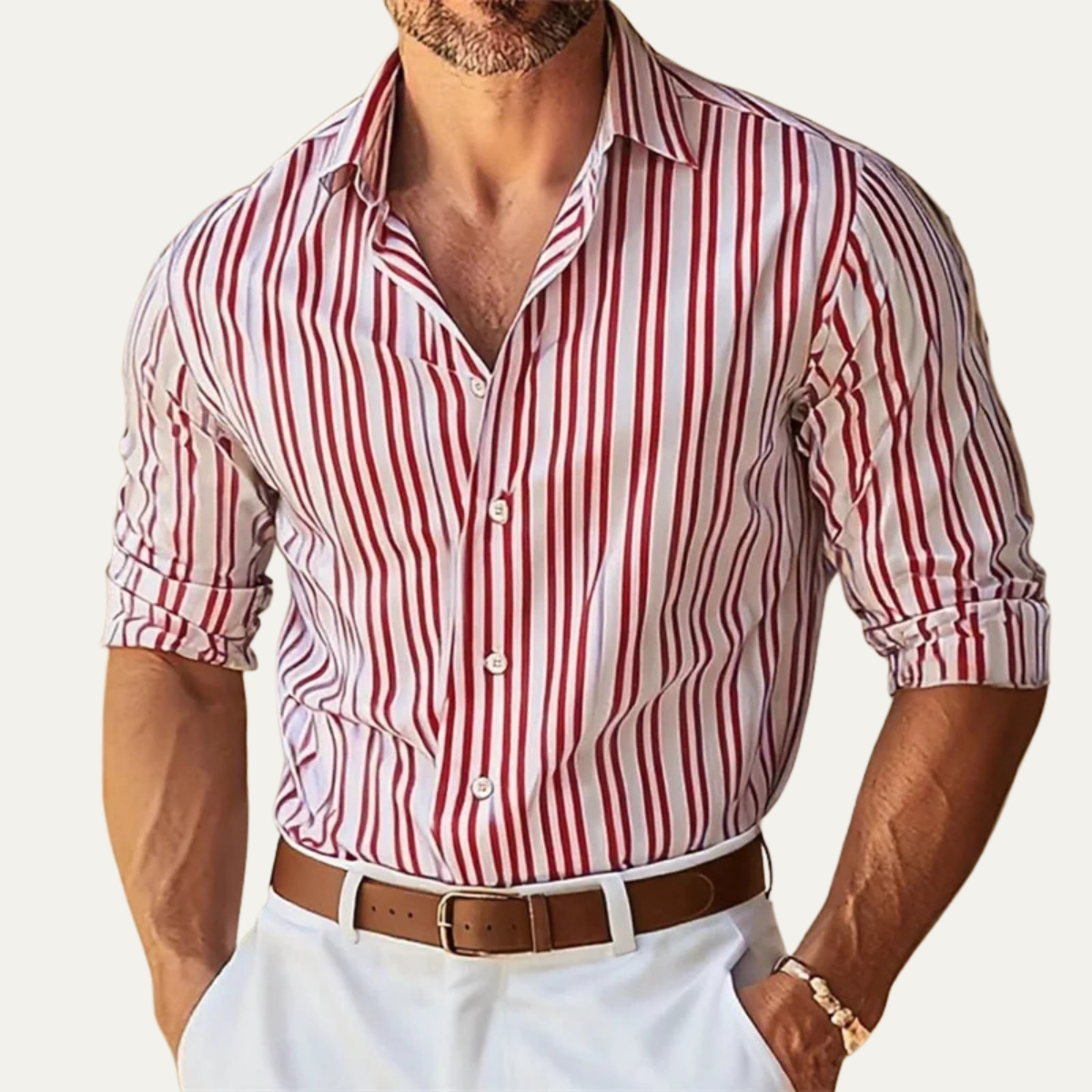 Ezra | Men's Dress Shirt Yellow Striped Long Sleeve