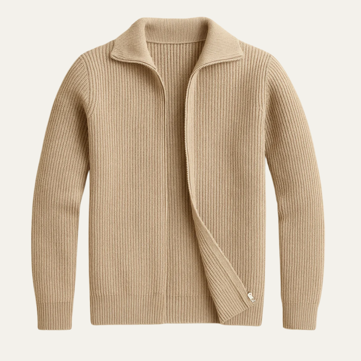 Lars | Men's Quarter Zip Cardigan Cream Ribbed Knit