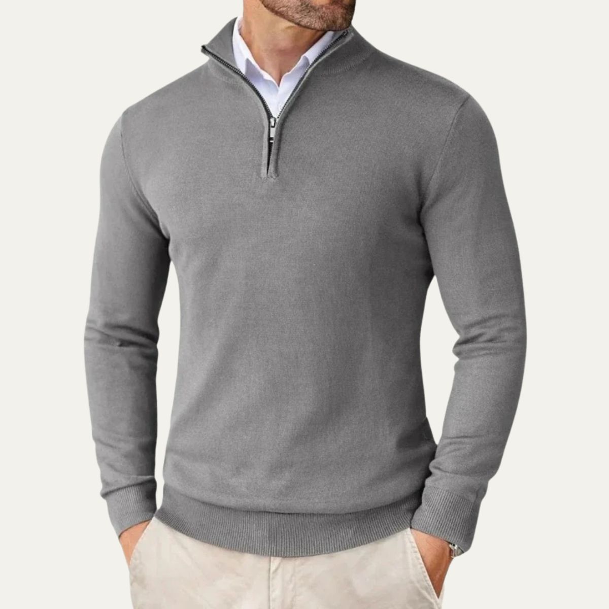 Bram | Men's Quarter Zip Sweater Cream Long Sleeve