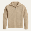 Dama Washington Lars men's quarter zip cardigan cream ribbed knit - front view