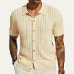 Dama Washington Bram men's cable knit button up shirt cream short sleeve - front view