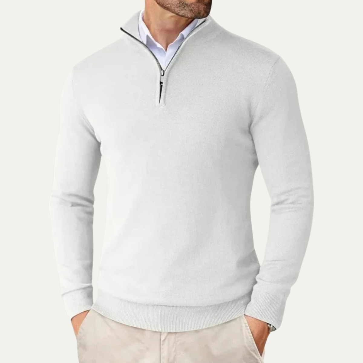 Arlo | Men's Quarter Zip Sweater Cream