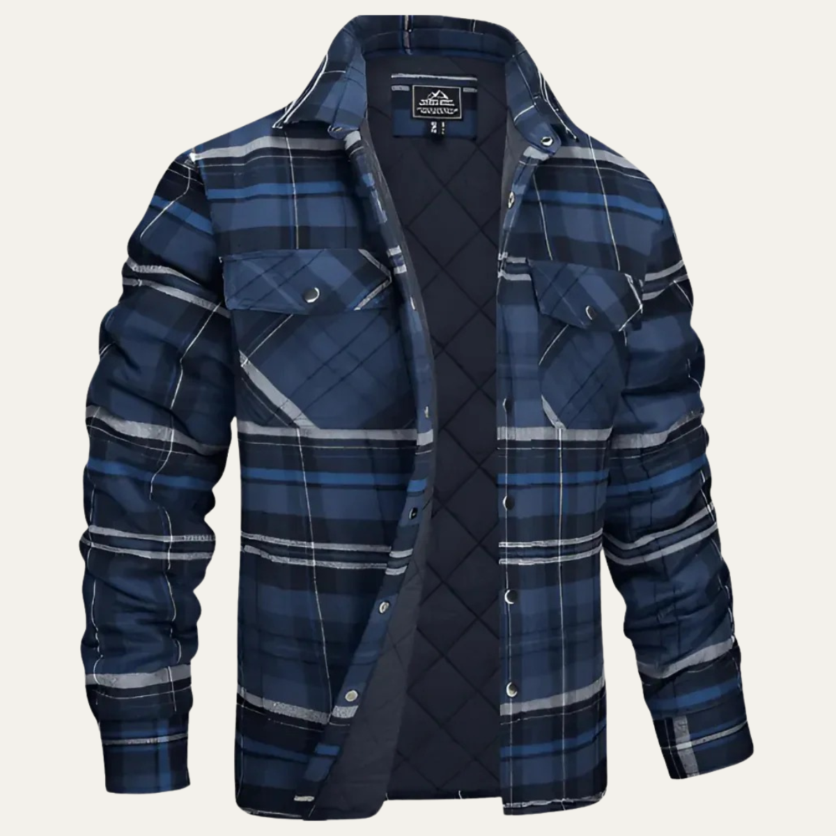 Axel | Men's Flannel Shirt Jacket Black White Plaid Quilted Lined