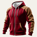 Dama Washington Bram men's zip up hoodie burgundy tan color block - front view