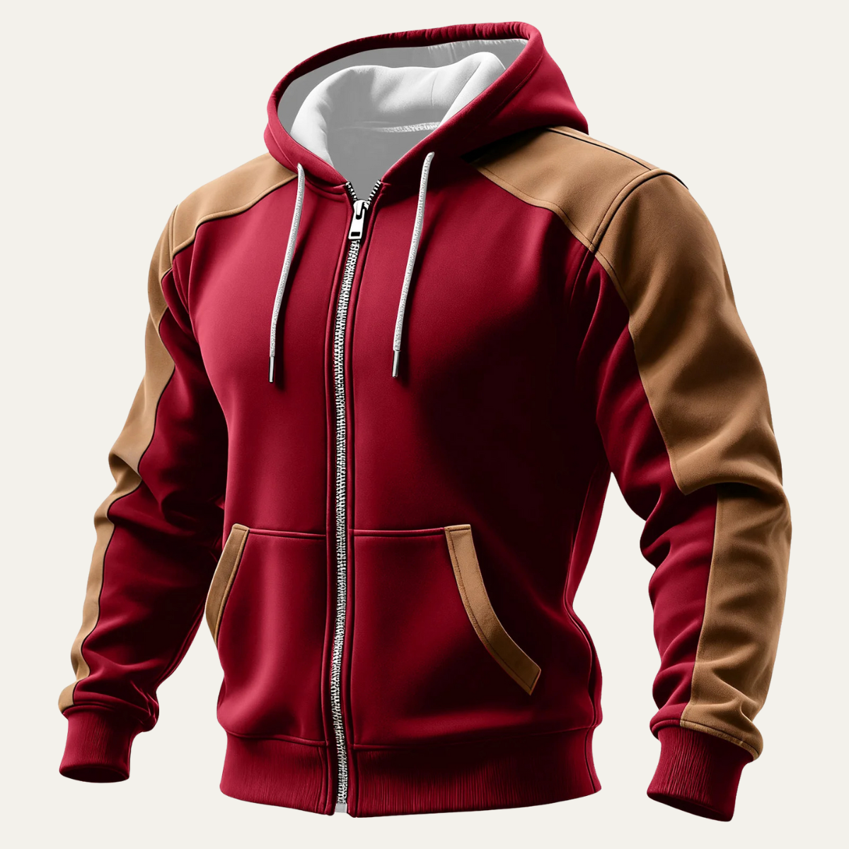 Bram | Men's Zip Up Hoodie Burgundy Tan Color Block