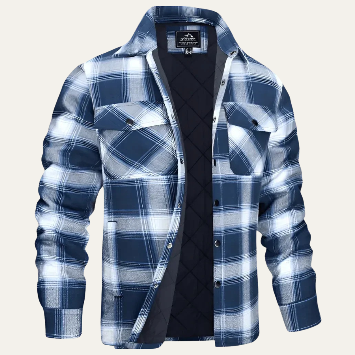 Axel | Men's Flannel Shirt Jacket Black White Plaid Quilted Lined