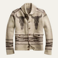 Dama Washington Nina men's knit cardigan cream shawl collar southwestern - front view