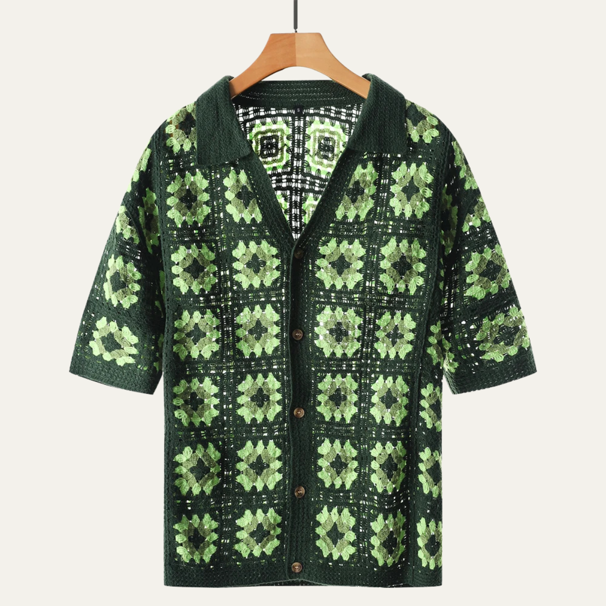 Axel | Men's Boho Crochet Cardigan Cream Brown Geometric Pattern