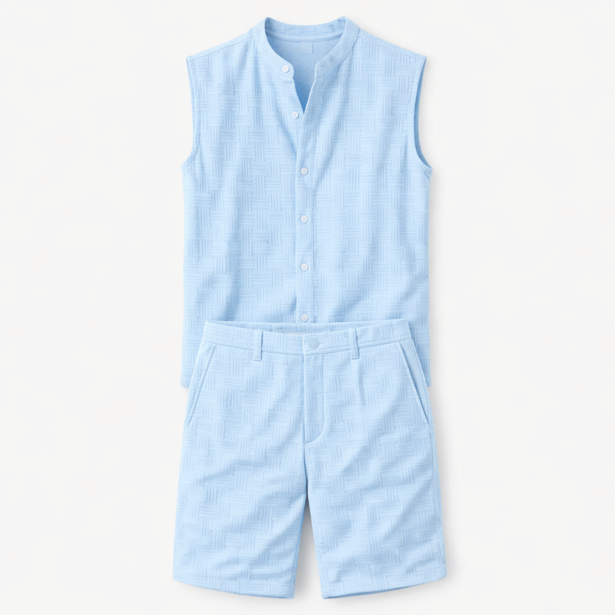 Axel | Men's Casual Sleeveless Button Up Shirt Light Blue Textured