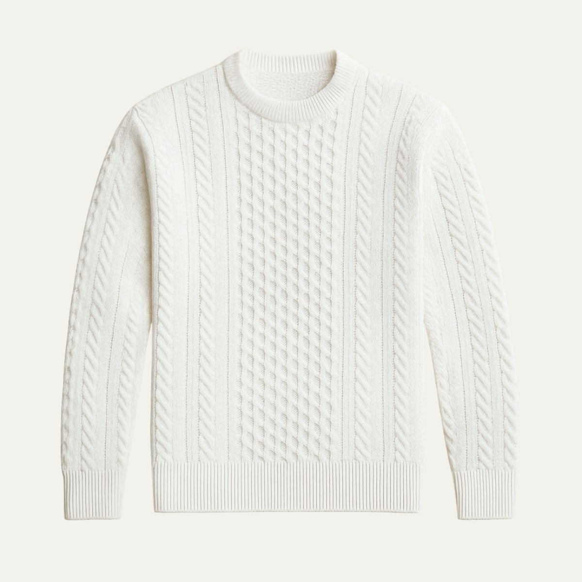 Bram | Men's Cable Knit Crew Neck Sweater Cream