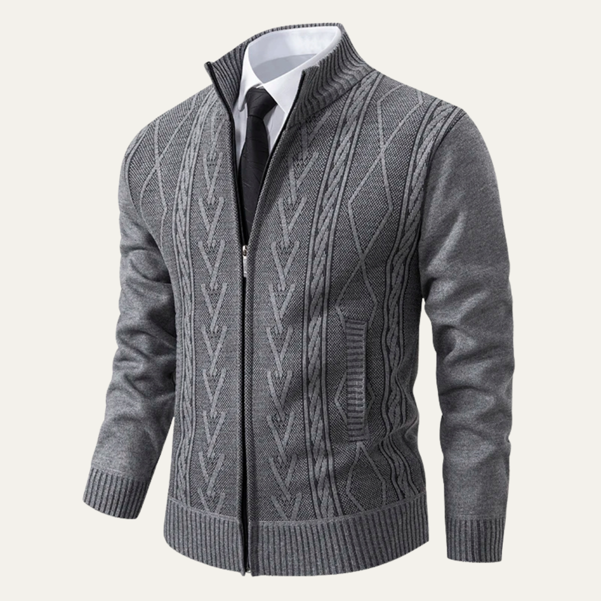 Ezra | Men's Cable Knit Zip Up Cardigan Charcoal Gray